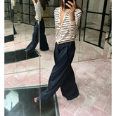 V-neck Long Sleeve Striped Knitted T-shirts